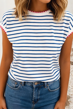 Load image into Gallery viewer, Stripe Round Neck Cap Sleeve Tee