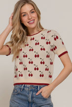 Load image into Gallery viewer, Short Sleeve Cherry Pattern Sweater
