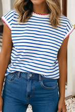 Load image into Gallery viewer, Stripe Round Neck Cap Sleeve Tee
