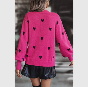 Heart Print Knit Sweater