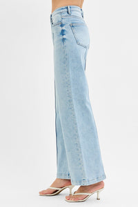 Risen Wide Leg Pintuck Jeans