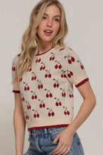Load image into Gallery viewer, Short Sleeve Cherry Pattern Sweater
