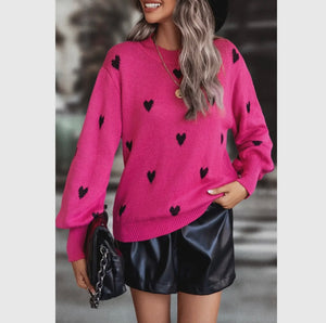 Heart Print Knit Sweater