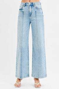 Risen Wide Leg Pintuck Jeans