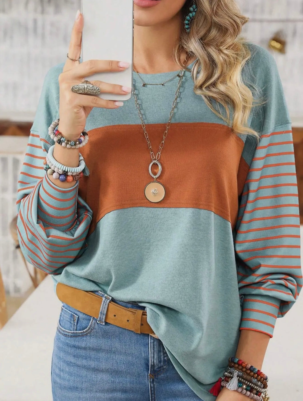 Striped Contrast Long Sleeve T-Shirt