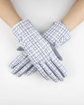 Plaid Tweed Gloves - Gray