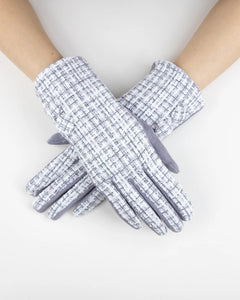 Plaid Tweed Gloves - Gray