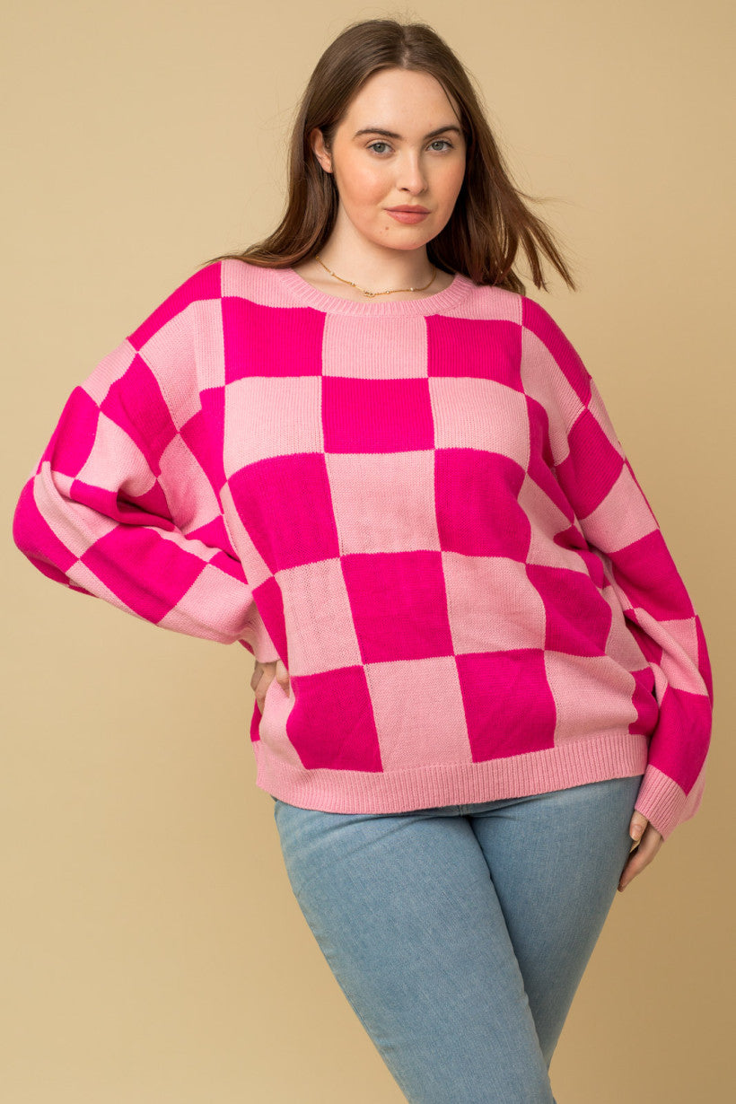 Check Print Sweater - Curvy