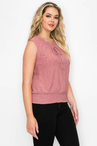 Ruffle Keyhole Tie Top