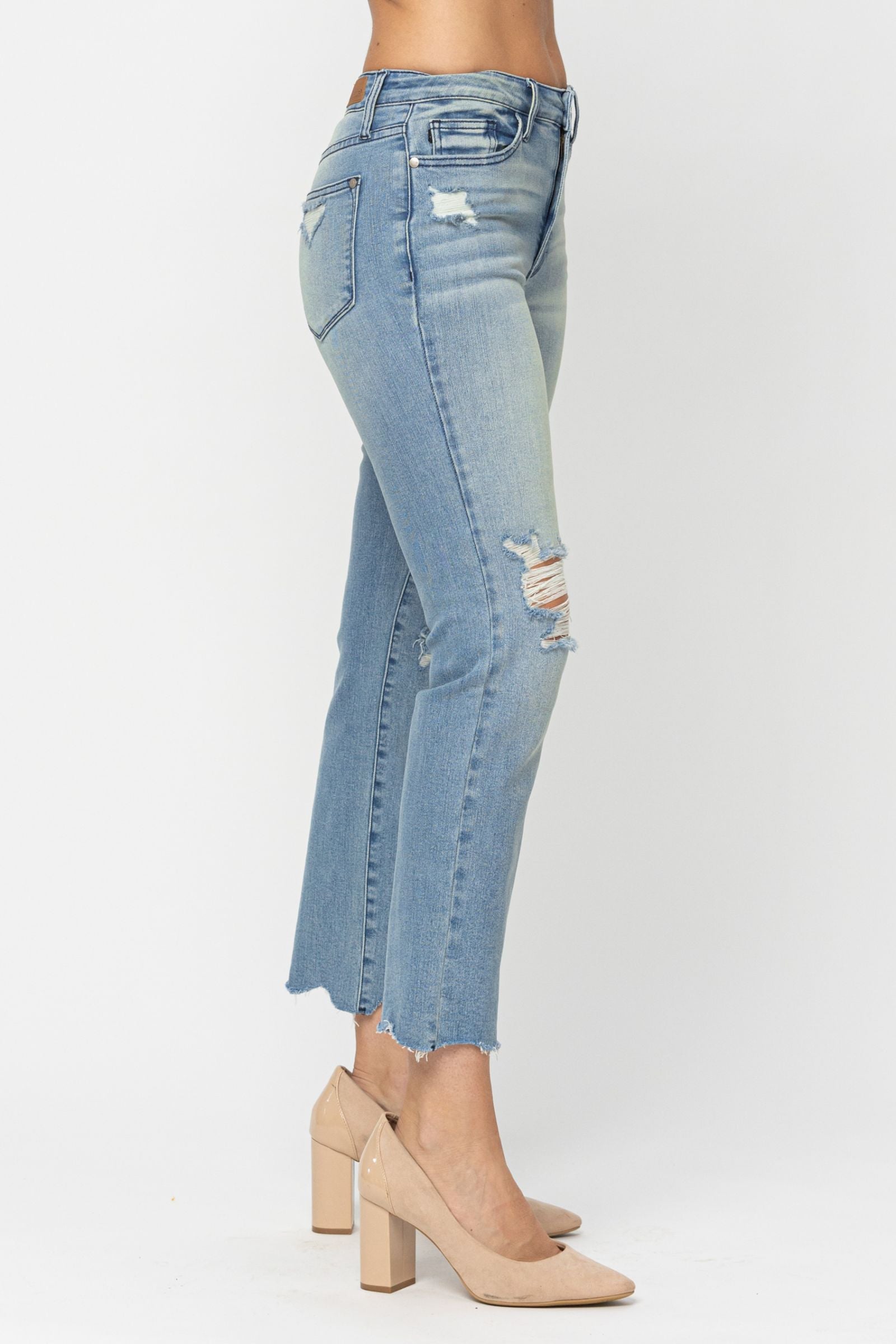 Judy Blue Destroyed Cropped Straight Leg Plus