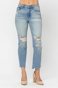 Judy Blue Destroyed Cropped Straight Leg Plus