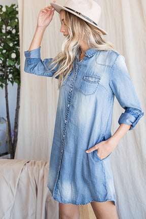 Light Washed Tencel Denim Button Up