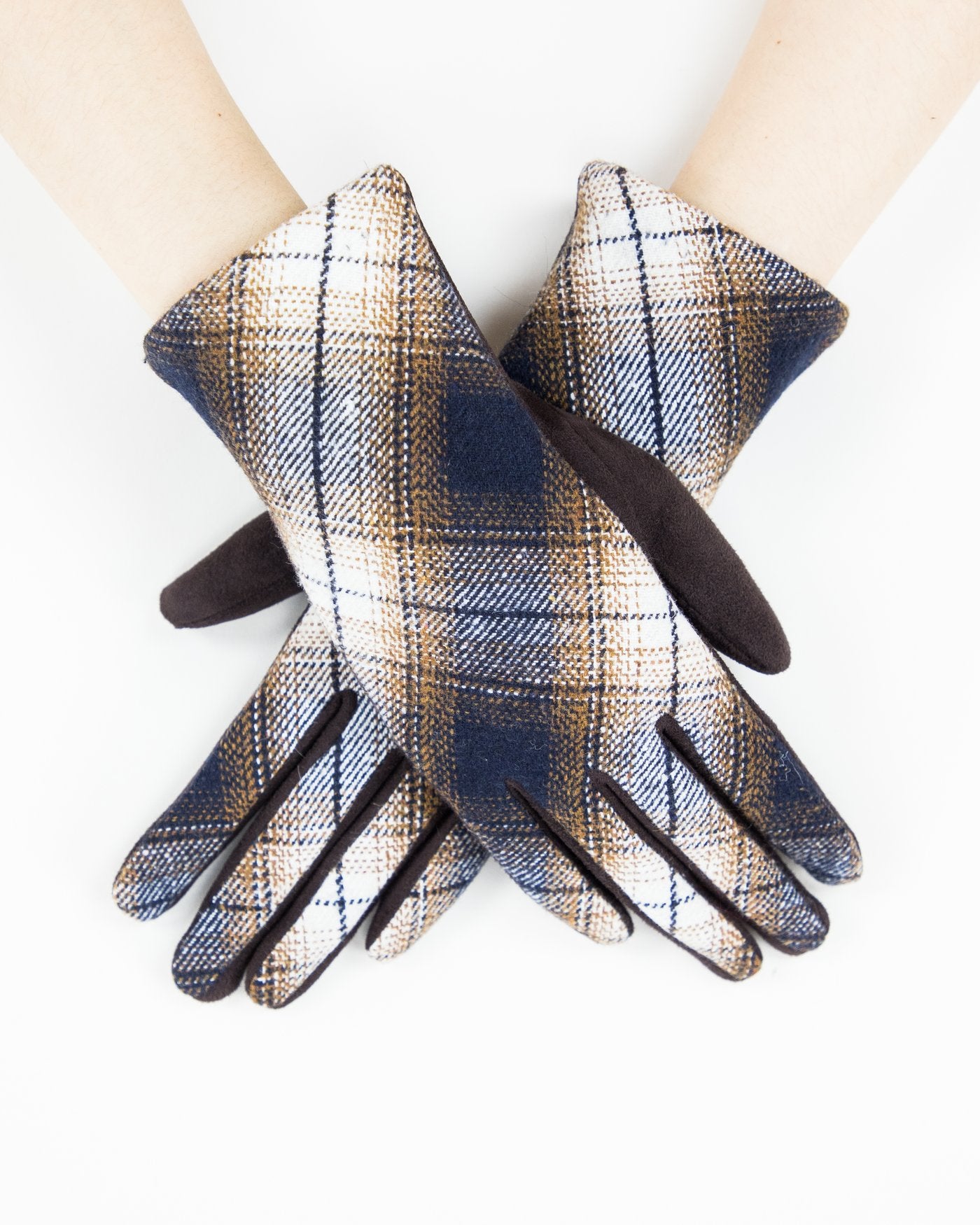Brown with Navy Plaid Gloves